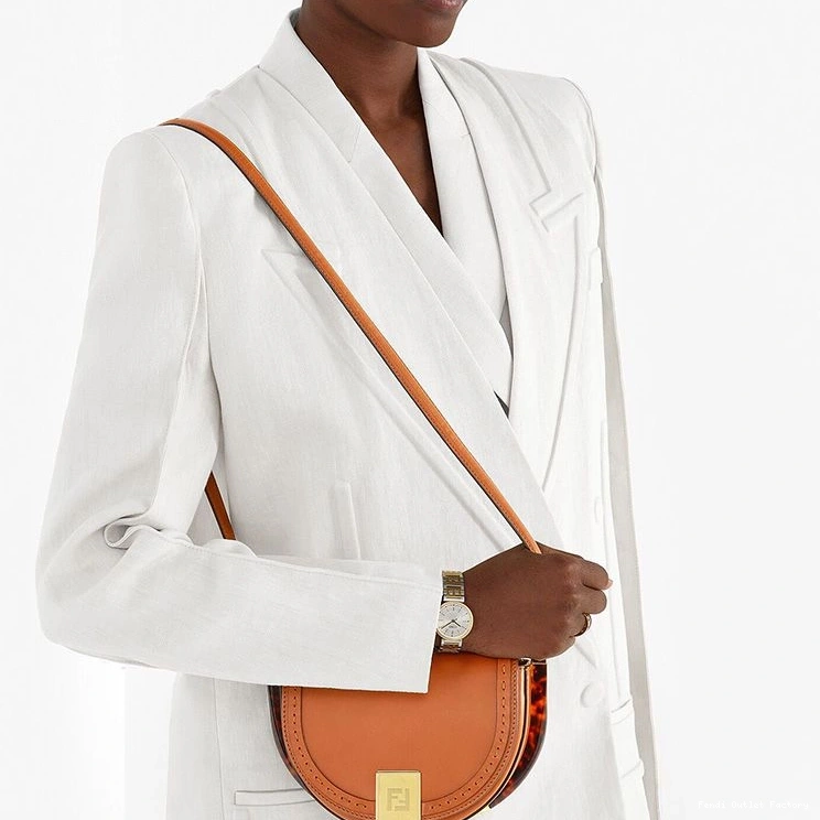 Vintage HOT Fendi Calf Bag In Moonlight Brown Logo Leather ROMA 0814